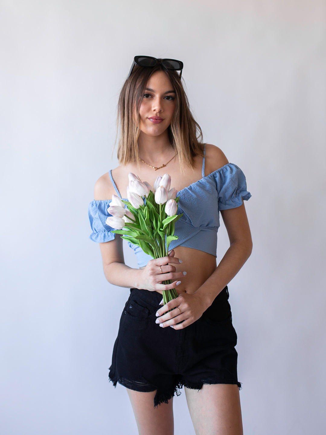 bibiy★新品未使用品！TULIP DRAPED TOP Blue bibiy☆新品未使用品！TULIP DRAPED TOP Blue - メルカリ